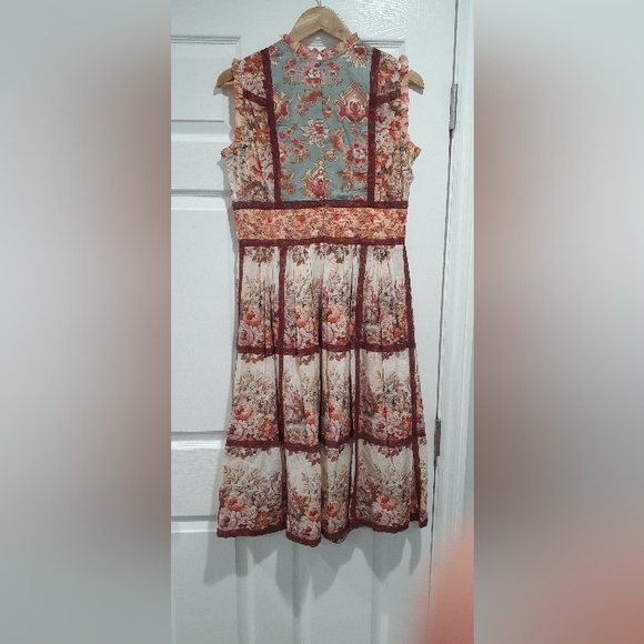 NEW W/O TAG Sundance Catalogue Sundance Outback Bloom Midi Patchwork Print Dress - Picture 3 of 12